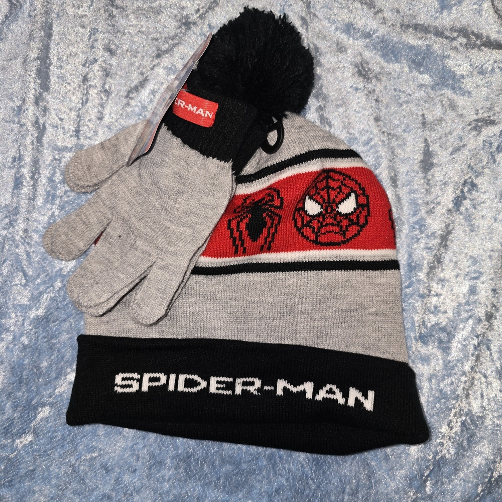 Berkshire Kids Spider-Man Knit Hat and Gloves - Gray, Red, Black